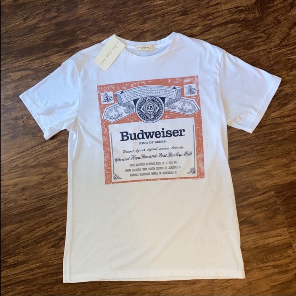 BUDWEISER BEER TEE WHITE RED VINTAGE BOHO WHITE - Picture 4 of 4